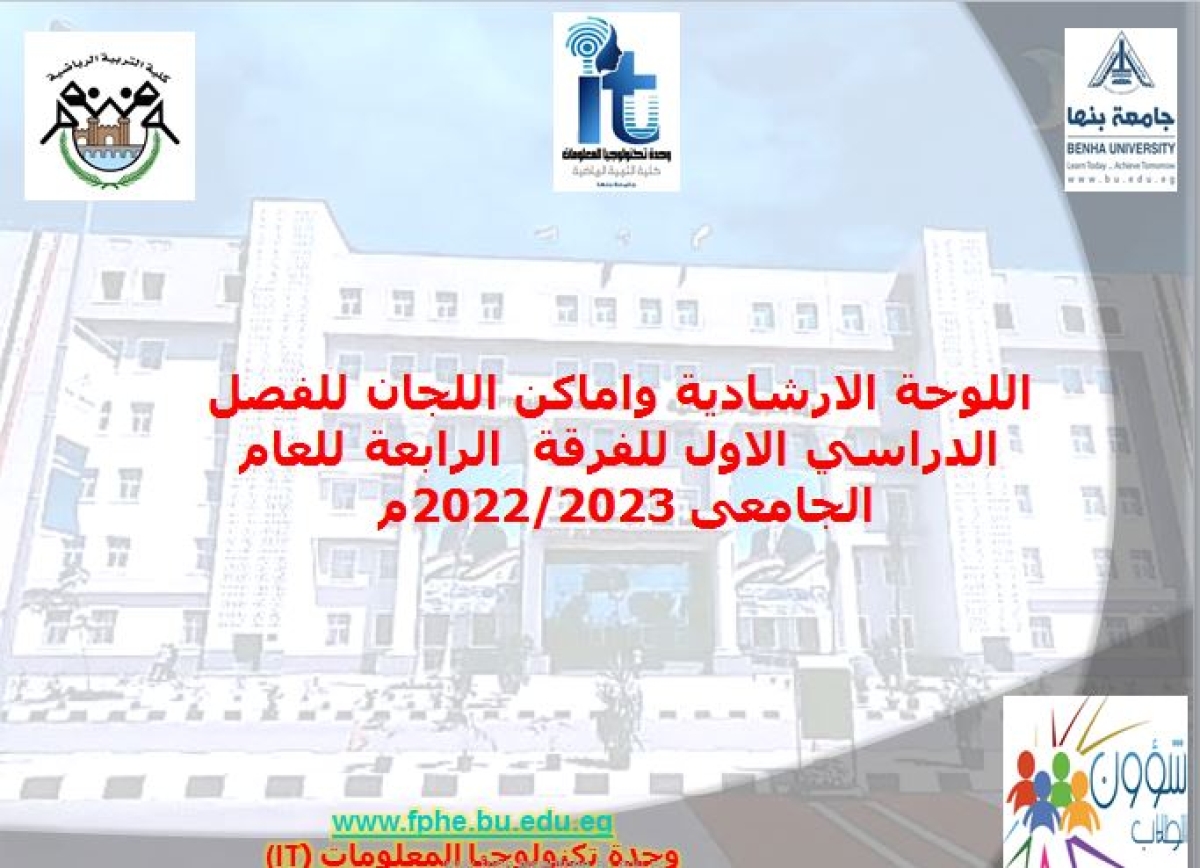 اللوحة الارشادية واماكن اللجان للفرقة الرابعة  للفصل الدراسي الاول للعام الجامعى 2022/2023م