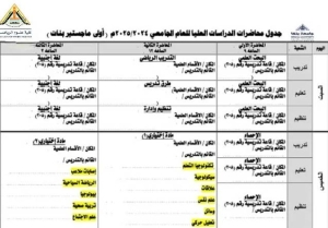 جدول محاضرات الدراسات العليا للعام الجامعى 2024/2025م ( اولى ماجستير بنات  )